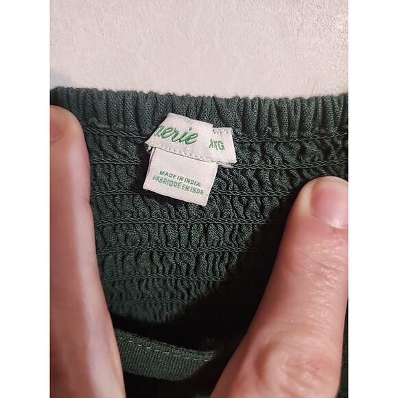 Aerie Dress Tie String Spaghetti Strap Button Down Green Mini sz XL 55% Linen - Picture 2 of 5